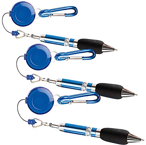PEARL Kuli: 3er-Set Pen-Rewinder mit Karabiner-Haken und Gürtelclip, 60 cm Leine (Kugelschreiber diebstahlsicher, Kugelschreiber Kette Befestigung, Schlüsselanhänger mit Ausziehbarer Schnur) von PEARL