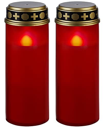 PEARL Grabschmuck: 2er-Set XL-LED-Grablichter, Lichtsensor, Batteriebetrieb, 21 cm, rot (LED-Grablicht mit Flackereffekt, Grab LED Lichter, Solarleuchten) von PEARL