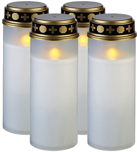 PEARL Grab LED Kerzen: 4er-Set XL-LED-Grablichter, Lichtsensor, Batteriebetrieb, 21 cm, weiß (Friedhofskerzen LED, Elektrische Friedhofskerzen, Solarleuchte) von PEARL