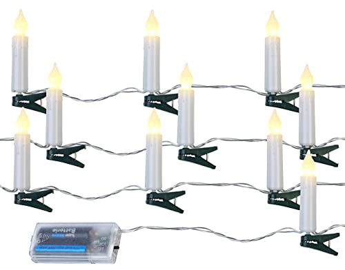 PEARL Lichterkette Kerzenform: LED-Tannenbaum-Lichterkette, 10 Kerzen, Timer, Batteriebetrieb, 130 cm (Lichterkette-Weihnachtsbaumkerzen, Weihnachtsbaum-Lichterkette-Kerzen, Batterie Leuchten) von PEARL