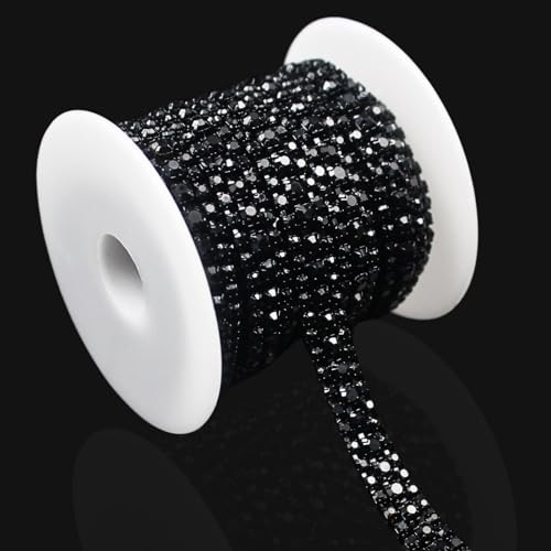 3 Yard 3 Reihen Strass Trim Kette, schwarze Kristallperlen Schnur Diamant Band Bling Streifen Nähen Fransen Quaste Nähen für DIY Party Hochzeit Blumenstrauß Kleid Dekoration Brautkostüm Verzierung 3 Yard 3 Reihen Strass Trim Kette, schwarze Kristallperlen Schnur Diamant Band Bling Streifen Nähen Fransen Quaste Nähen für DIY Party Hochzeit Blumenstrauß Kleid Dekoration Brautkostüm Verzierung von PEARLY JUN