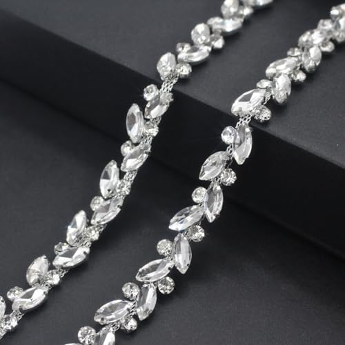 91 cm lange Strassverzierung, silberfarbene AB-Stringstreifen, Kristall-Applikation, Fransenband, Perlen, Nähen für Kleid, DIY, Party, Hochzeit, Blumenstrauß, Dekoration, Brautkostüm, Verzierung von PEARLY JUN