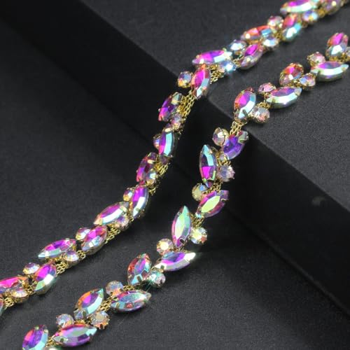 91 cm lange Strassverzierung, silberfarbene AB-Stringstreifen, Kristall-Applikation, Fransenband, Perlen, Nähen für Kleid, DIY, Party, Hochzeit, Blumenstrauß, Dekoration, Brautkostüm, Verzierung von PEARLY JUN