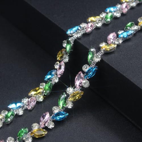 91 cm lange Strassverzierung, silberfarbene AB-Stringstreifen, Kristall-Applikation, Fransenband, Perlen, Nähen für Kleid, DIY, Party, Hochzeit, Blumenstrauß, Dekoration, Brautkostüm, Verzierung von PEARLY JUN