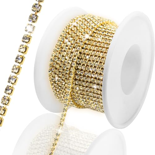 PEARLY JUN 1 Roll 10 Yards Gold Rhinestone Trim Chain Crystal Artificial Stone Trim Cup Chain SS6 2mm Color Plated Cup Stitch Costume Decoration PEARLY JUN 1 Roll 10 Yards Gold Rhinestone Trim Chain Crystal Artificial Stone Trim Cup Chain SS6 2mm Color Plated Cup Stitch Costume Decoration von PEARLY JUN