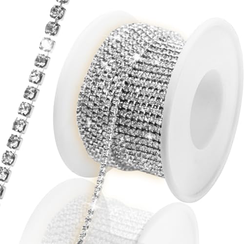 PEARLY JUN 1 Roll 10 Yards Rhinestone Trim Chain Silver White Crystal Artificial Stone Trim Cup Chain SS6 2mm Color Plated Cup Stitch Costume Decoration PEARLY JUN 1 Roll 10 Yards Rhinestone Trim Chain Silver White Crystal Artificial Stone Trim Cup Chain SS6 2mm Color Plated Cup Stitch Costume Decoration von PEARLY JUN