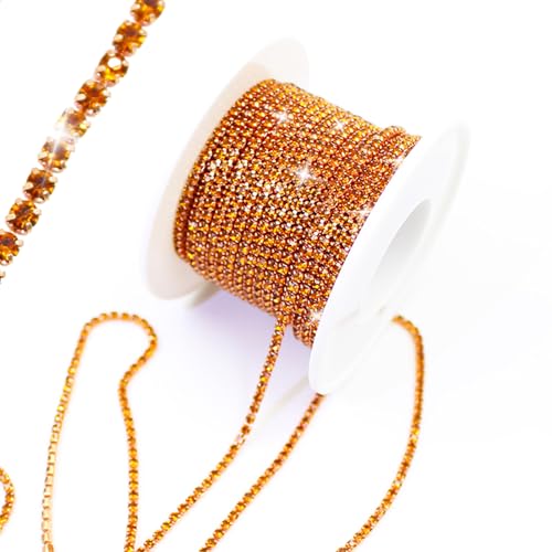 PEARLY JUN 10 Yards Orange Rhinestone Chain Topaz Rhinestone Trim Crystal Artificial Stone Trim Cup Chain SS6 2mm Color Plated Cup Stitch Costume Decoration von PEARLY JUN
