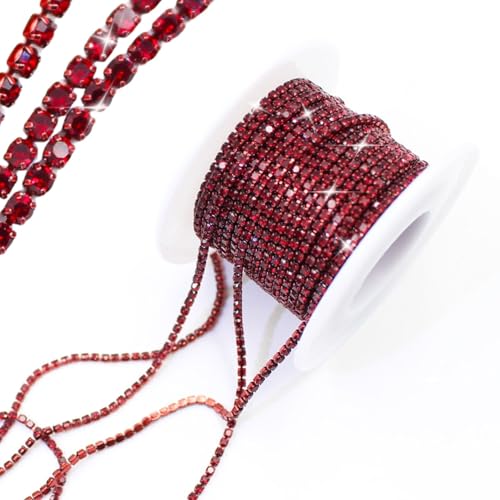 PEARLY JUN 10 Yards Red Rhinestone Chain Siam Rhinestone Trim Crystal Artificial Stone Trim Cup Chain SS6 2mm Color Plated Cup Stitch Costume Decoration PEARLY JUN 10 Yards Red Rhinestone Chain Siam Rhinestone Trim Crystal Artificial Stone Trim Cup Chain SS6 2mm Color Plated Cup Stitch Costume Decoration von PEARLY JUN