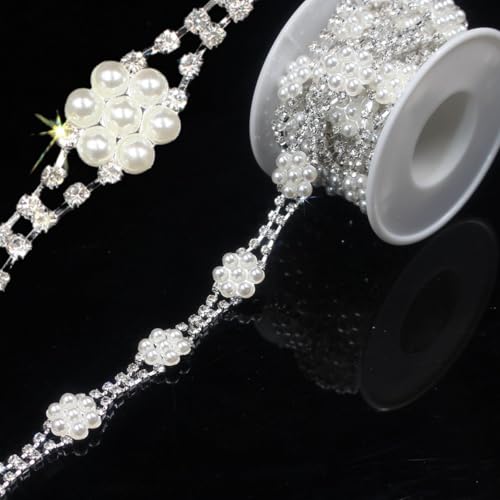 PEARLY JUN 182Cm Die Perlen Kristall-Strass-Kette Zum Nähen von Strassband Zum Aufnähen Nähen Leder Schuhe Strasssteine Tassel Chain DIY Blumenstrauß Dekoration Kleidung Hochzeit Kopfbedeckung von PEARLY JUN