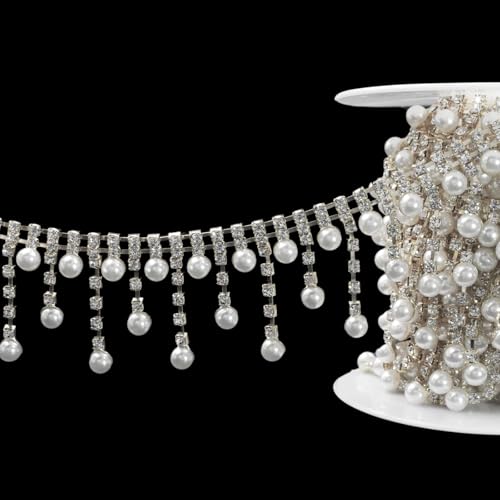 PEARLY JUN 182Cm Die Perlen Kristall-Strass-Kette Zum Nähen von Strassband Zum Aufnähen Nähen Leder Schuhe Strasssteine Tassel Chain DIY Blumenstrauß Dekoration Kleidung Hochzeit Kopfbedeckung von PEARLY JUN