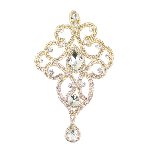 PEARLY JUN 1PC Gold Kristall Strass Applique Schweißen Glas Blume Patch DIY nähen auf Hochzeit Dres sheaddress Gürtel Zubehör (YHZ002-Gold) von PEARLY JUN
