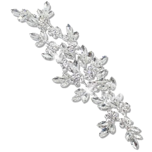 PEARLY JUN 1PC Silber Kristall Strass Applique Schweißen Glas Blume Patch DIY nähen auf Hochzeit Dres sheaddress Gürtel Zubehör (YHZ00013-Silber) von PEARLY JUN