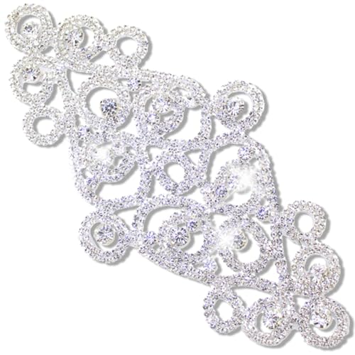 PEARLY JUN 1PC Silber Kristall Strass Applique Schweißen Glas Blume Patch DIY nähen auf Hochzeit Dres sheaddress Gürtel Zubehör (YHZ005-Silber) von PEARLY JUN