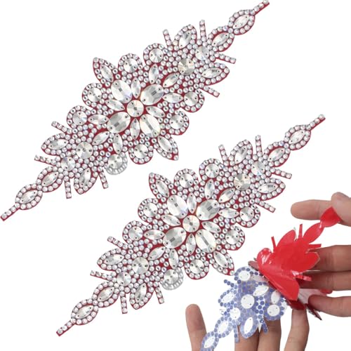 PEARLY JUN 2 Stück Strass-Applikation, silber-weiße Kristall-Flicken, selbstklebend, zum Aufbügeln, Kleidung, Diamant-Verzierungen für Brautschmuck, Hochzeit, DIY, Kleid, Stoffzubehör von PEARLY JUN