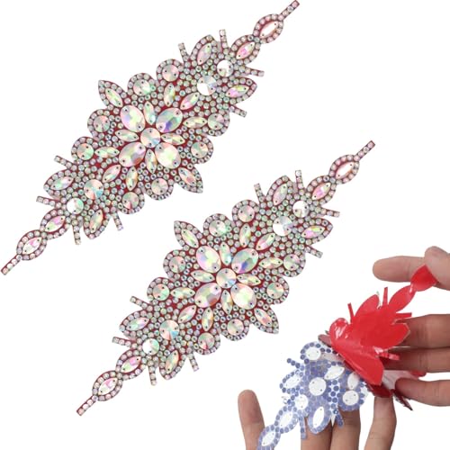 PEARLY JUN 2 Stück Strass-Applikationen, silberfarben, AB-Kristall-Patches, selbstklebend, zum Aufbügeln, für Kleidung, Diamant-Verzierungen für Braut, Hochzeit, DIY, Kleid, Stoffzubehör PEARLY JUN 2 Stück Strass-Applikationen, silberfarben, AB-Kristall-Patches, selbstklebend, zum Aufbügeln, für Kleidung, Diamant-Verzierungen für Braut, Hochzeit, DIY, Kleid, Stoffzubehör von PEARLY JUN