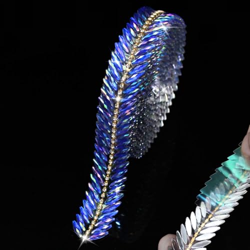 PEARLY JUN 2.7M Blau Gold Kristall-Strass-Kette Zum Nähen von Strassband Zum Aufnähen Nähen Leder Schuhe Strasssteine Tassel Chain DIY Blumenstrauß Dekoration Kleidung Hochzeit Kopfbedeckung von PEARLY JUN