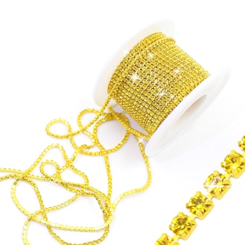 PEARLY JUN 9.1M Kristall-Strass-Kette Zum Nähen von Strassband Zum Aufnähen Nähen Leder Schuhe Strasssteine Tassel Chain DIY Blumenstrauß Dekoration Kleidung Hochzeit Kopfbedeckung von PEARLY JUN