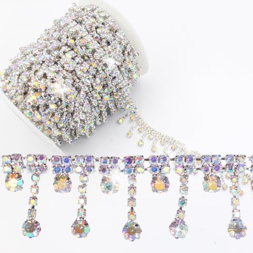 PEARLY JUN 91 cm Strassbesatz Strass Band Kristall Strass DIY Hochzeitskleid Dekoration Kleidung Taschen Schuhe (ML004-AB Silber) von PEARLY JUN