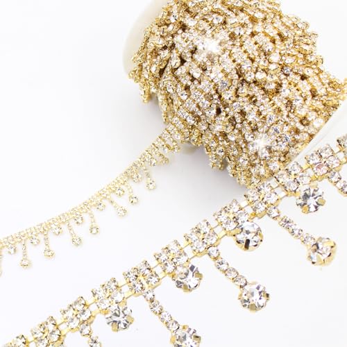 PEARLY JUN 91 cm Strassbesatz Strass Band Kristall Strass DIY Hochzeitskleid Dekoration Kleidung Taschen Schuhe (ML004-Gold) von PEARLY JUN