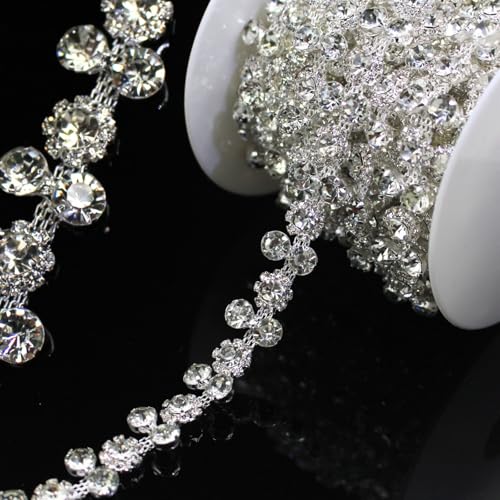 PEARLY JUN 91CM Silber Kristall-Strass-Kette Zum Nähen von Strassband Zum Aufnähen Nähen Leder Schuhe Strasssteine Tassel Chain DIY Blumenstrauß Dekoration Kleidung Hochzeit Kopfbedeckung von PEARLY JUN