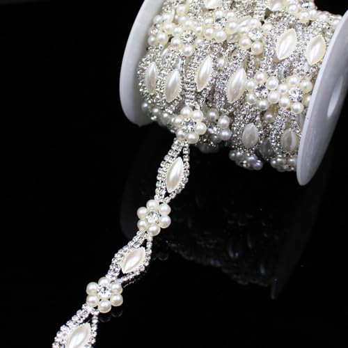 PEARLY JUN 91Cm Die Perlen Kristall-Strass-Kette Zum Nähen von Strassband Zum Aufnähen Nähen Leder Schuhe Strasssteine Tassel Chain DIY Blumenstrauß Dekoration Kleidung Hochzeit Kopfbedeckung von PEARLY JUN