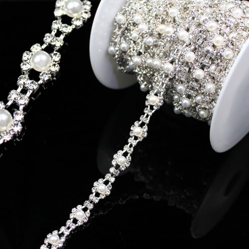 PEARLY JUN 91Cm Die Perlen Kristall-Strass-Kette Zum Nähen von Strassband Zum Aufnähen Nähen Leder Schuhe Strasssteine Tassel Chain DIY Blumenstrauß Dekoration Kleidung Hochzeit Kopfbedeckung von PEARLY JUN