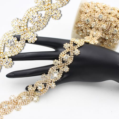 PEARLY JUN 91Cm Kristall-Strass-Kette Zum Nähen von Strassband Zum Aufnähen Nähen Leder Schuhe Strasssteine Tassel Chain DIY Blumenstrauß Dekoration Kleidung Hochzeit Kopfbedeckung von PEARLY JUN