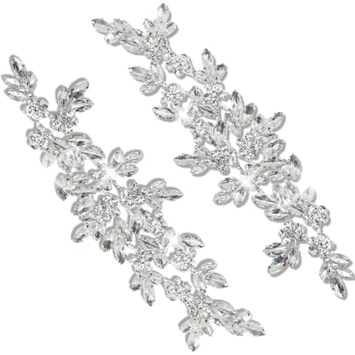 PEARLY JUN Handgefertigte Strass-Applikation Flower Glass Rhinestone Applique Näh-Applikationsaufnäher mit Kristallen Strass-Applikation für Brautkleid DIY-Taschen Dekoration für Kleider handnähte von PEARLY JUN