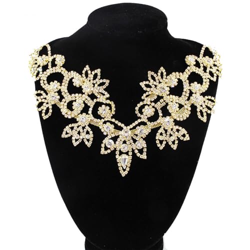 PEARLY JUN Handgefertigte Strass-Applikation Flower Glass Rhinestone Applique Näh-Applikationsaufnäher mit Kristallen Strass-Applikation für Brautkleid DIY-Taschen Dekoration für Kleider handnähte von PEARLY JUN