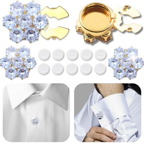 PEARLY JUN Knopfabdeckungen, 4 Sets Strass-Knöpfe, 10 Stück, 18 l, 11,5 mm, goldfarbene Zirkonia-Blume, Kristallknöpfe für Damen und Herren, geeignet zum Nähen, Heimwerken und Urlaubsdekoration, PEARLY JUN Knopfabdeckungen, 4 Sets Strass-Knöpfe, 10 Stück, 18 l, 11,5 mm, goldfarbene Zirkonia-Blume, Kristallknöpfe für Damen und Herren, geeignet zum Nähen, Heimwerken und Urlaubsdekoration, von PEARLY JUN