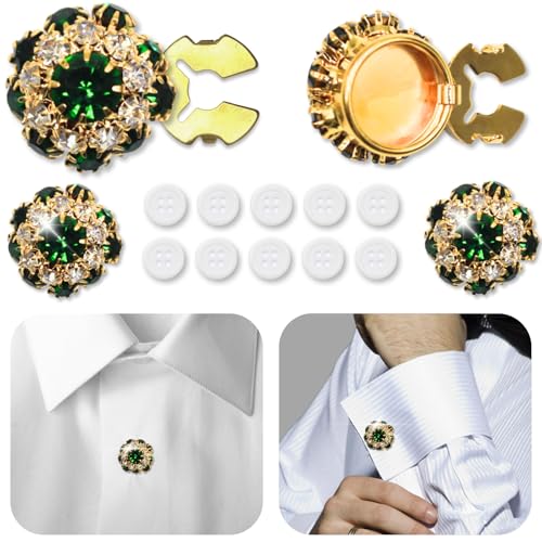 PEARLY JUN Knopfabdeckungen, 4 Sets Strass-Knöpfe, 10 Stück, 18 l, 11,5 mm, goldfarbene grüne Kristallknöpfe für Damen und Herren, geeignet zum Nähen, Heimwerken und Urlaubsdekoration, Verzierungen PEARLY JUN Knopfabdeckungen, 4 Sets Strass-Knöpfe, 10 Stück, 18 l, 11,5 mm, goldfarbene grüne Kristallknöpfe für Damen und Herren, geeignet zum Nähen, Heimwerken und Urlaubsdekoration, Verzierungen von PEARLY JUN