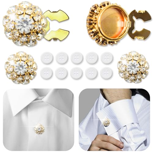 PEARLY JUN Knopfabdeckungen, 4 Sets Strass-Knöpfe, 10 Stück, 18 l, 11,5 mm, goldfarbene weiße Kristallknöpfe für Damen und Herren, geeignet zum Nähen, Heimwerken und Urlaubsdekoration, Verzierungen PEARLY JUN Knopfabdeckungen, 4 Sets Strass-Knöpfe, 10 Stück, 18 l, 11,5 mm, goldfarbene weiße Kristallknöpfe für Damen und Herren, geeignet zum Nähen, Heimwerken und Urlaubsdekoration, Verzierungen von PEARLY JUN