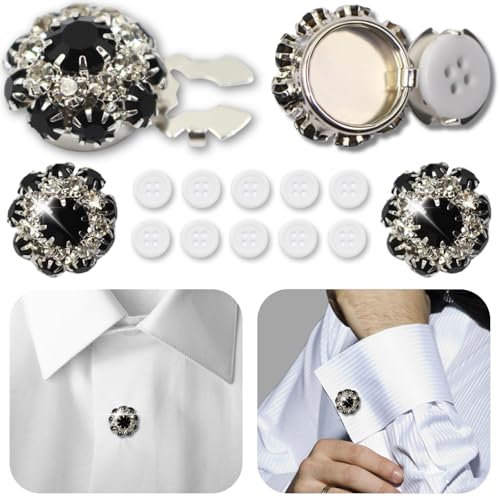 PEARLY JUN Knopfabdeckungen, 4 Sets Strass-Knöpfe, 10 Stück, 18 l, 11,5 mm, silber-schwarze Kristallknöpfe für Damen und Herren, geeignet zum Nähen, Heimwerken und Urlaubsdekoration, Verzierungen PEARLY JUN Knopfabdeckungen, 4 Sets Strass-Knöpfe, 10 Stück, 18 l, 11,5 mm, silber-schwarze Kristallknöpfe für Damen und Herren, geeignet zum Nähen, Heimwerken und Urlaubsdekoration, Verzierungen von PEARLY JUN