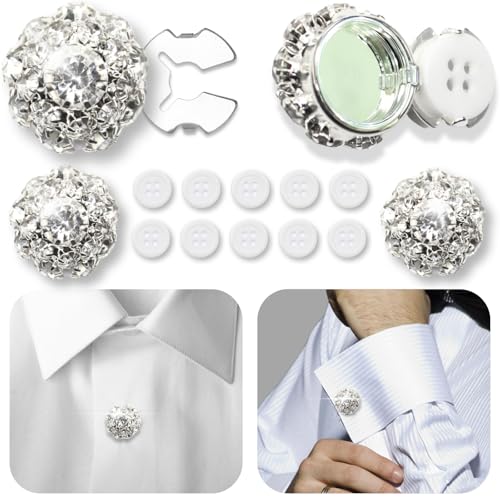 PEARLY JUN Knopfabdeckungen, 4 Sets Strass-Knöpfe, 10 Stück, 18 l, 11,5 mm, silber-weiße Kristallknöpfe für Damen und Herren, geeignet zum Nähen, Heimwerken und Urlaubsdekoration, Verzierungen PEARLY JUN Knopfabdeckungen, 4 Sets Strass-Knöpfe, 10 Stück, 18 l, 11,5 mm, silber-weiße Kristallknöpfe für Damen und Herren, geeignet zum Nähen, Heimwerken und Urlaubsdekoration, Verzierungen von PEARLY JUN