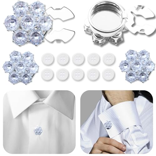 PEARLY JUN Knopfabdeckungen, 4 Sets Strass-Knöpfe, 10 Stück, 18 l, 11,5 mm, silberfarbene Zirkonia-Kristallknöpfe für Damen und Herren, geeignet zum Nähen, Heimwerken und Urlaubsdekoration, von PEARLY JUN