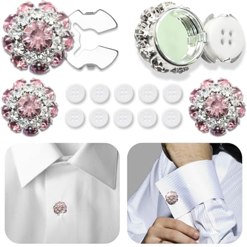 PEARLY JUN Knopfabdeckungen, 4 Sets Strass-Knöpfe, 10 Stück, 18 l, 11,5 mm, silberfarbene rosa Kristallknöpfe für Damen und Herren, geeignet zum Nähen, Heimwerken und Urlaubsdekoration, Verzierungen PEARLY JUN Knopfabdeckungen, 4 Sets Strass-Knöpfe, 10 Stück, 18 l, 11,5 mm, silberfarbene rosa Kristallknöpfe für Damen und Herren, geeignet zum Nähen, Heimwerken und Urlaubsdekoration, Verzierungen von PEARLY JUN