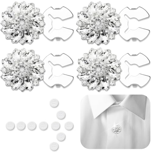 PEARLY JUN Knopfabdeckungen für Damen, silberfarben, Strass, Kristall, Blume, Manschettenknöpfe für Herren, Hemden, geeignet zum Nähen, Basteln, Urlaubsdekoration, Verzierungen, Geschenkidee, 4 Stück PEARLY JUN Knopfabdeckungen für Damen, silberfarben, Strass, Kristall, Blume, Manschettenknöpfe für Herren, Hemden, geeignet zum Nähen, Basteln, Urlaubsdekoration, Verzierungen, Geschenkidee, 4 Stück von PEARLY JUN