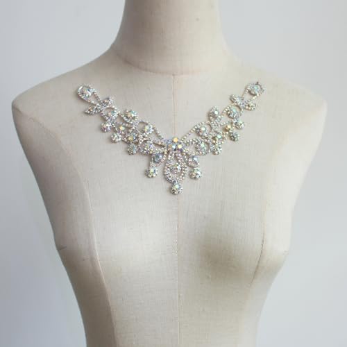 PEARLY JUN Rhinestone Applique Crystal Applique for Hand Sewing Craft Projects DIY Wedding Clothes Shoes Hats Bags (YL001-AB Silver) von PEARLY JUN
