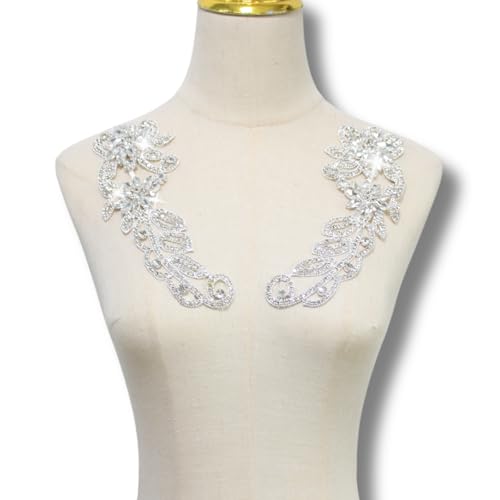PEARLY JUN Silberne Strass-Applikation, Aufnäher Patches, silberfarbene Strass-Applikation, DIY, Hochzeitskleid, Dekoration, Strassschmuck, kann auf Kleider genäht werden (YL019-Silber) von PEARLY JUN