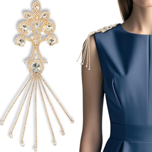 PEARLY JUN Strass-Applikation, goldene Diamant-Schulterklappen, Schulterbesatz, Fransenaufnäher für Kleider, Handnähen, Bastelprojekte, DIY, Hochzeit, Kleidung, Schuhe, Hüte, Taschen, Verzierungen PEARLY JUN Strass-Applikation, goldene Diamant-Schulterklappen, Schulterbesatz, Fransenaufnäher für Kleider, Handnähen, Bastelprojekte, DIY, Hochzeit, Kleidung, Schuhe, Hüte, Taschen, Verzierungen von PEARLY JUN