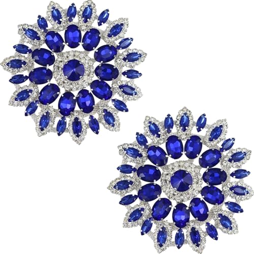 PEARLY JUN Strass-Applikation, silber-weiße Blume, Kristall-Flicken, Verzierungen für Kleidung, Diamant-Verzierungen für Braut, Hochzeit, DIY, Kleider, Stoffzubehör (Blau und Silber, 2 Stück) von PEARLY JUN