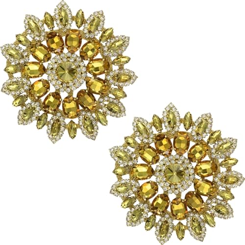 PEARLY JUN Strass-Applikation, silber-weiße Blume, Kristall-Flicken, Verzierungen für Kleidung, Diamant-Verzierungen für Braut, Hochzeit, DIY, Kleider, Stoffzubehör (Gelbgold, 2 Stück) von PEARLY JUN