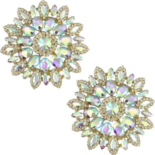 PEARLY JUN Strass-Applikation, silber-weiße Blume, Kristall-Flicken, Verzierungen für Kleidung, Diamant-Verzierungen für Braut, Hochzeit, DIY, Kleider, Stoffzubehör (Gold AB, 2 Stück) von PEARLY JUN