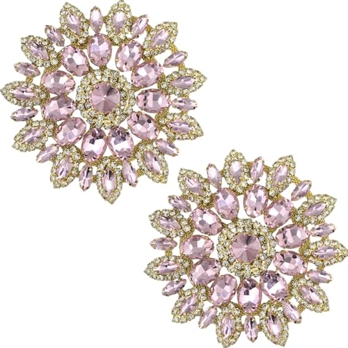 PEARLY JUN Strass-Applikation, silber-weiße Blume, Kristall-Flicken, Verzierungen für Kleidung, Diamant-Verzierungen für Braut, Hochzeit, DIY, Kleider, Stoffzubehör (Rosa-Gold, 2 Stück) von PEARLY JUN