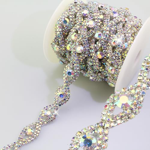 PEARLY JUN Strass Trim Kristall Strass Band zum Nähen Leder Schuhe DIY Bouquet Dekoration Kleidung Hochzeit Kopfbedeckung (ML039-AB Silber) von PEARLY JUN