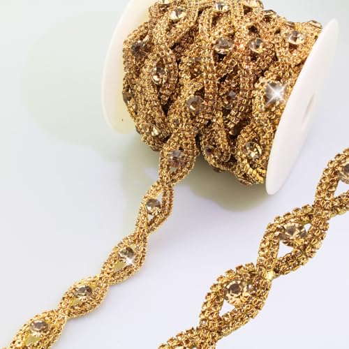 PEARLY JUN Strass Trim Kristall Strass Band zum Nähen Leder Schuhe DIY Bouquet Dekoration Kleidung Hochzeit Kopfbedeckung (ML039-Gold) von PEARLY JUN