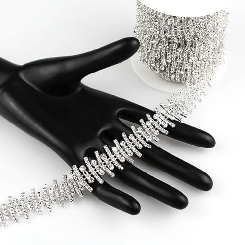 PEARLY JUN Strassbesatz, Strass-Kette, Basteln, Strasssteine, DIY, String-Ketten, Hochzeitsschmuck (ML019-Silber) von PEARLY JUN