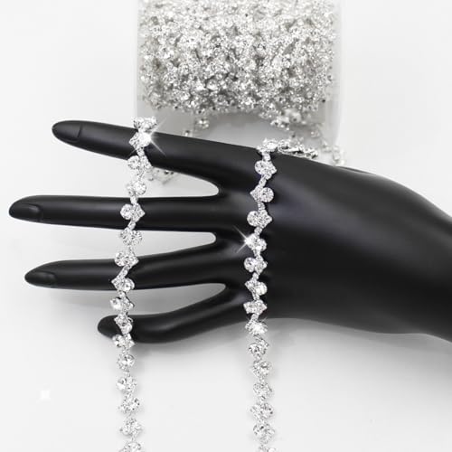 PEARLY JUN Strassbesatz, Strass-Kette, Basteln, Strasssteine, DIY, String-Ketten, Hochzeitsschmuck (ML059-Silber) von PEARLY JUN