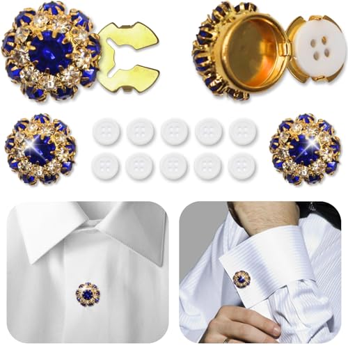 Strass-Knöpfe, Kristall-Diamant-Knöpfe, Zubehör, Verzierungen für DIY-Schmuck, Handwerk, Hochzeit, Party, Brautstrauß, Kleidung, Hutdekoration (Gold – Blau, 22 mm - 4 Stück) von PEARLY JUN