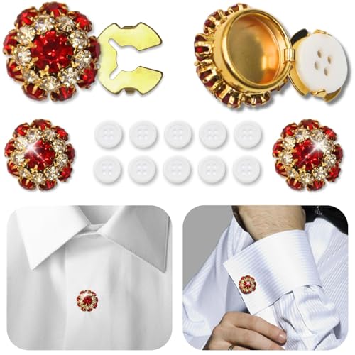 Strass-Knöpfe, Kristall-Diamant-Knöpfe, Zubehör, Verzierungen für DIY-Schmuck, Handwerk, Hochzeit, Party, Brautstrauß, Kleidung, Hutdekoration (Gold – Rot, 22 mm - 4 Stück) von PEARLY JUN